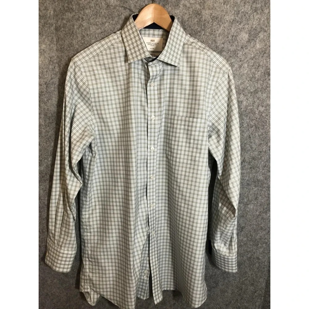 Hawes & Curtis Shirt Mens 16 34 Green Plaid Classic Fit Non-Iron Long Sleeve
